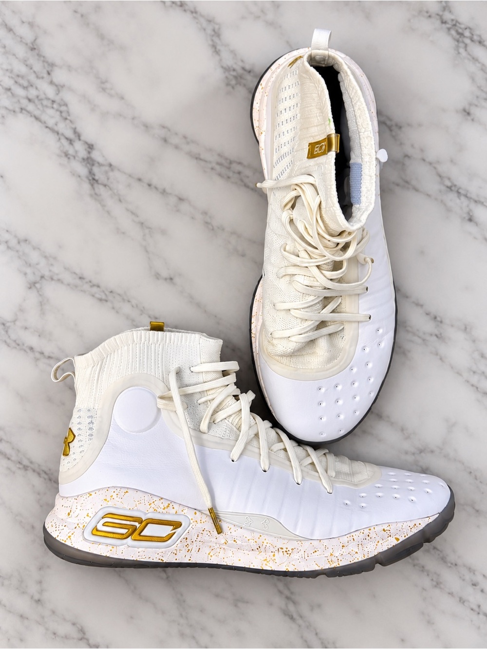 Slip-On White Athletic High-Top Sneakers with Gold Accents